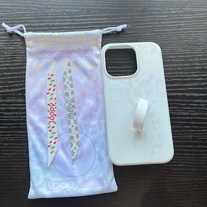 White Cheetah iPhone 13 Pro Print Loopy Case W/ 2 Holiday Loopy Attachments